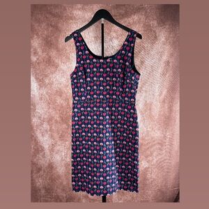 J. Crew Navy Midi Dress with Pink Floral Print